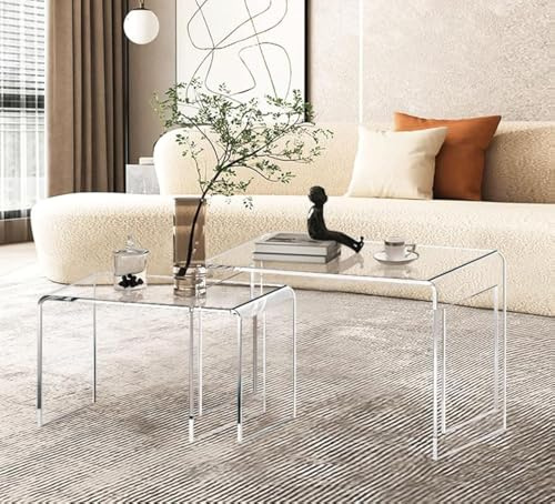 ONELUX Acrylic Coffee Table Set of 2，Nesting Side End Tables, Modern Tables for Living Room,Bathroom,Bedroom 2016