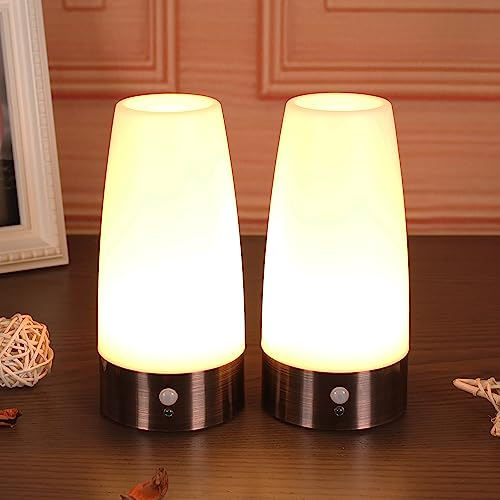 WRalwaysLX 2 Pack Small Lamp with Wireless PIR LED Motion Sensor Indoor/Outdoor, Retro LED Night Light for Home,Battery Operated Lamp for Bedroom,Hallway,Kitchen…