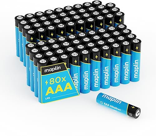 Maplin 80x AAA LR03 1.5V Alkaline Batteries (Triple A) High-Performance Leak-Proof Cells, Long Shelf Life, Perfect for Christmas Lights, Decorations, TV remotes & Battery Motorised Toys