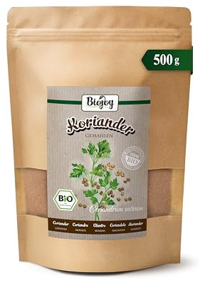Biojoy BIO Koriandersamen gemahlen, Koriander Pulver, 500 g | Korianderpulver aus Italien, ideal für Tee oder zum Würzen, Coriandrum sativum L.