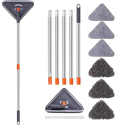 85-Inch Wall Cleaner Mop with Long Handle, Wall Cleaning Mop, Mop for Walls, Baseboard Cleaning Tool, with Extension Pole 39 to 85, Window Squeege, 6 Microfiber & Chenille Pads