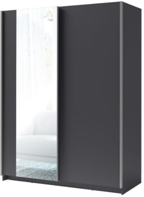 Armoire GOZU 181 cm avec 2 portes coulissantes et miroir – Gris graphite