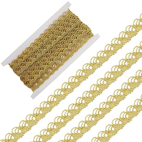GORGECRAFT 5 Yard Gold-Metallic-Spitzenbesatz 22 mm Breite Gewelltes Geflecht Gimp-Bandbesatz Verzierte Kurve Rand Nähen Basteln Spitze Bekleidungszubehör Für Hochzeit Kleidung Dekor Blumenstrauß