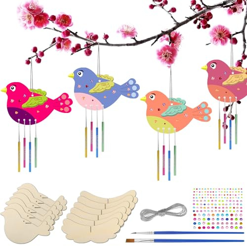 Graplan 34 Stück 3D Vogel Windspiel Bastelset Vögel Basteln Holz Kunsthandwerk, Bastelhandwerk zum Bemalen, Bastelset Zum Bemalen, Kreativsets Klangspiele Geschenke