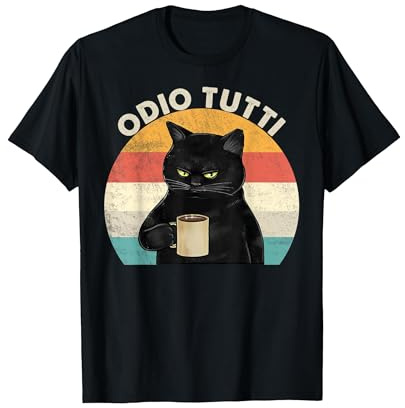 Odio Tutti Gatto caffè Divertente Regalo I Hate People Maglietta, Uomo, Nero, L