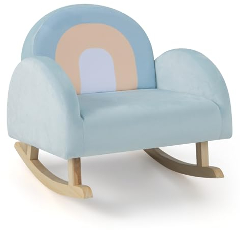 DREAMADE Kindersessel, Kindersofa aus Veloursstoff mit Rückenlehne, massiven Holzfüßen & Kippsicherung, Schaukelstuhl Kinder für Spielzimmer, Schlafzimmer, Wohnzimmer, für Kinder 3-5 Jahre (Blau)