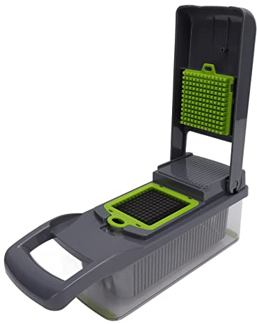 Vegetable Chopper, Easy to Clean Stainless Steel Blades Silicone Pad Vegetable Grater Anti Slip Handle Easy to Assemble for Restaurant (Grayish Green)