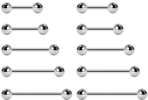 NewkeepsR Steel 5 Pairs-16G Bridge Cheek Dimple Nipple Piercing Straight Barbell Short Industrial Bars Jewelry, Length 8mm/10mm/12mm/14mm/16mm