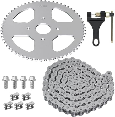 YOXUFA 60 Tooth Sprocket with 420 Chain 90 Links Replacement for Coleman Mini Bike CT200U BT200X CT200U-EX Baja Warrior Trailmaster MB165 MB200 Predator 212cc 196cc 200cc 6.5hp Powersports Parts