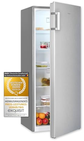 Exquisit Kühlschrank ohne Gefrierfach, Großer Kühlschrank silber, 5 Ablagen, 242 Liter, Vollraumkühlschrank 143 cm hoch, KS5320-V-H-010E inoxlook