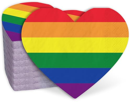 JarThenaAMCS LGBT Pride Papierservietten, herzförmig, Regenbogen-Einweg-Servietten, bunte Lunch-Servietten für Gay Pride Day, Partyzubehör, Tischdekoration, 80 Stück