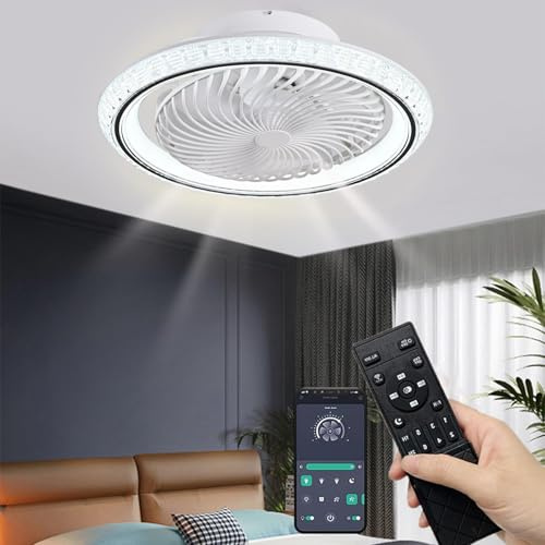 Qiaomao Ventilator Deckenleuchte 49cm, Moderne 360° Drehung Deckenventilator mit Beleuchtung und Fernbedienung App, 72W Dimmbar Timer Leise Deckenlampe mit Ventilator Schlafzimmer Schwarz