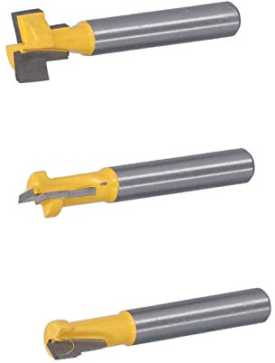 Juego de Fresas para Ranurar, Juego de 3 Brocas para Enrutador con Orificio para Cerradura, Broca para Enrutador con Ranura en T con Vástago de Acero Al Carbono de 1/4 pulg.,