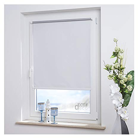 ourdeco® Klemmfix Rollo / 45 x 150 cm (Breite x Höhe) / Weiße Nacht/lichtundurchlässig, verdunkelnd/Thermobeschichtet, Montage ohne zu Bohren (mit Bohren möglich)