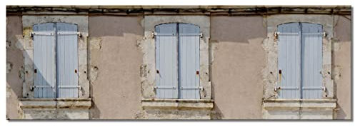 Glücksvilla - Französische Fenster 3 - div. Maße (Leinwand-Bild 2 cm, 90 x 30 cm) aus DE - Kunstdruck XXL Deko-Wandbild quer - Frankreich Haus Fenster moderne Fotografie