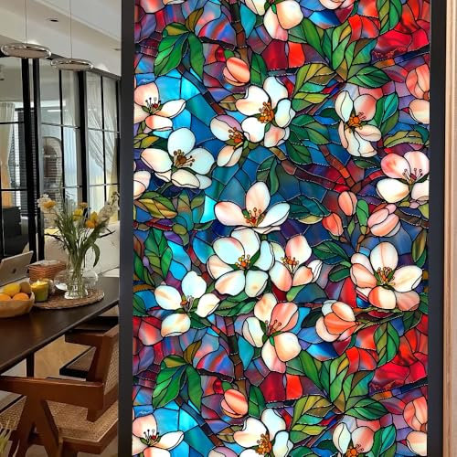 Sichtschutzfolie Fenster Grüne Pflanzenblumen Sonnenschutzfolie Fenster,Sichtschutz Fensterfolie,Durchsichtig Thermofolie Fenster Gegen Hitze,Milchglasfolie Statisch Haftend