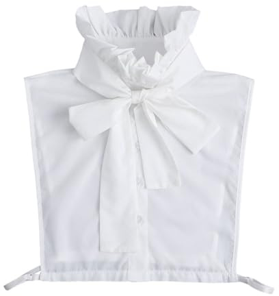 Zgehnao Chemise élégante et détachable pour femme, faux col à volants avec nœuds à nouer faux col boutonné demi-chemise pour costumes et pulls, blanc, Reference Dimensions