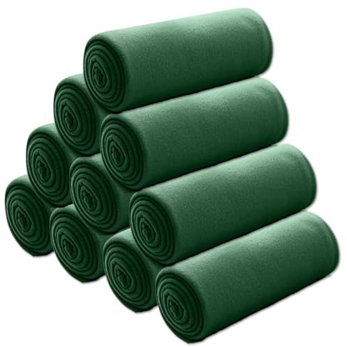 wometo 10er Set Polar Fleecedecke 130x160 Oeko-TEX ca. 400g dunkelgrün | mit Anti-Pilling und Kettelrand, im 10er Vorteilspack