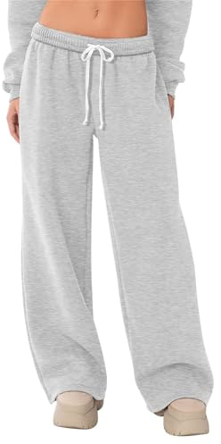 Pantaloni della tuta larghi da donna, a vita bassa, oversize a gamba dritta, foderati in pile, con tasche, grigio, M