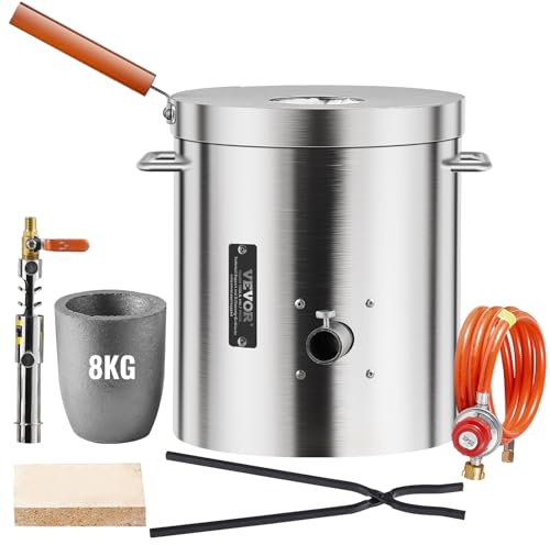 VEVOR Kit de four de fusion à gaz propane capacité 8 kg température maximale 1370 ℃ corps de four en acier inoxydable pour métaux serruriers raffineries, kit de four de fusion avec brûleur au propane