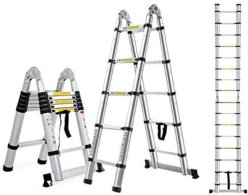 DLNTXFDG Scale, Scala telescopica, Scala telescopica certificata in Alluminio Portatile Multiuso Pieghevole a Telaio a A/Dritta per casa, soppalco, Ufficio, capacità di carico di 150 kg, 8,