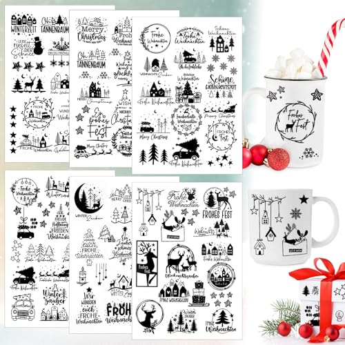 ZTBFHLZQ Rub On Sticker, 6 Blatt Weihnachten Transferaufkleber für Möbel, Glas, Holz, DIY Basteln Deko