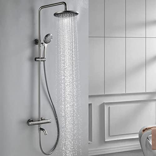 Shower Head Doccia, Rubinetti per Doccia Termostatici di Lusso Gun Grey Set Miscelatore Deviatore in Ottone Soffione A Pioggia per Bagno Vasca con Soffione E Doccetta, Set Doccia A Parete,E Rainfall