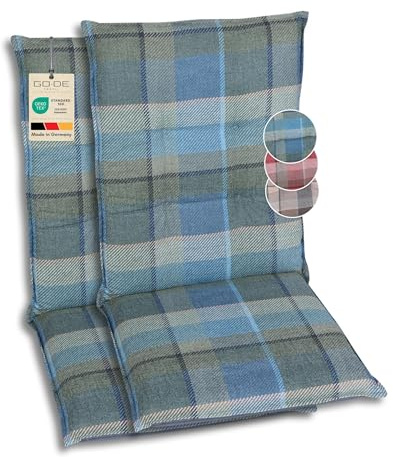 GO-DE Textil Bequeme und attraktive Polsterauflagen für Mittellehner-Gartenstühle (2er-Set, Karo Petrol, Mittellehner)