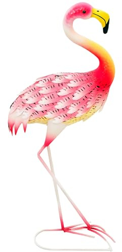 Outsunny Estatua de Jardín de Flamenco de Metal Adorno de Flamenco para Exteriores Escultura para Decoración de Césped Patio Estanque