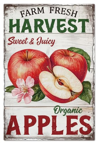 GLOBLELAND Vintage Metall Blechschild Äpfel Obst Metallschilder Lustig 30x20cm Farm Fresh Harvest Nostalgic-Art Retro Blechschild Fur Zuhause Bauernhof Bauernmarkt Gemüsemarkt Obstladen