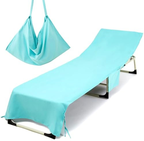 MARFOREVER Beach Sun Lounger Towels with Pockets 210 x 76 CM Microfiber Beach Sunbed Towels Quick Dry Beach Chair Cover for Summer Outdoor Pool Vacation Travel, Mint Green