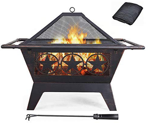 ZJFHEYUO Bracieri Portatili per Esterni, braciere per Barbecue a Legna da 32 Pollici, con parascintille, Copertura Impermeabile, braciere da Giardino