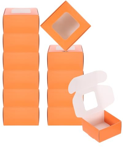 PATIKIL Papier-Seifenschachtel mit Fenster, 7,6 x 7,6 x 3,8 cm, 30 Stück, quadratische Geschenkboxen für Geburtstag, Weihnachten, Basteln, Orange