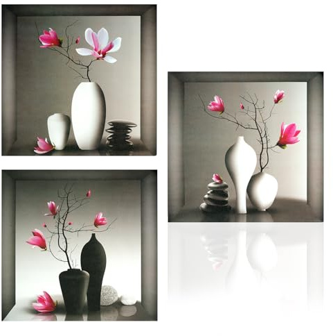 Maxmoc Wandtattoo Blumen,3 Stück 3D Bilder Wandsticker | Vase Wandaufkleber Selbstklebend für Wohnzimmer Schlafzimmer Vorraum Flur Fenster Wanddeko (23 * 45cm)