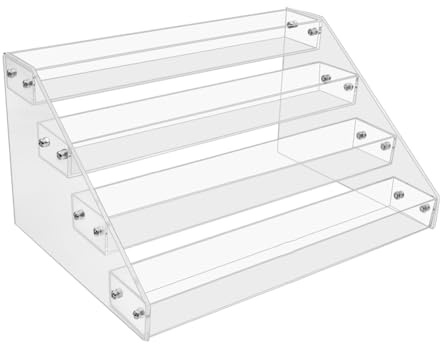 Sujurio CD-Halter aus transparentem Acryl, 4 Ebenen, kaskadierend, DVD-/CD-Display-Rack und Vinyl-Schallplatten-Aufbewahrungsständer