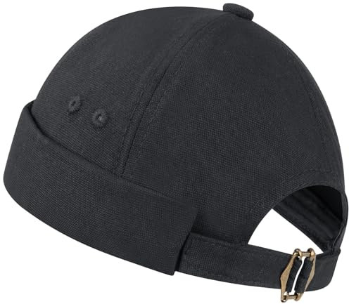 MELLIEX Docker Cap Baumwolle Mütze Tragbar Hat Brimless Hat Casual Rolled Cuff Harbour Hat Herrenmütze Unisex für den Sommer - Schwarz 56-60 cm