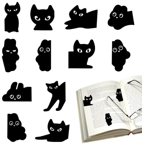 12 Stück Schwarze Niedliche Katze Lesezeichen, Tiere Magnet Lesezeichen Katze Clips, Magnet Book Mark Katzen ür Katzenliebhaber, Lehrer Studenten Geschenke