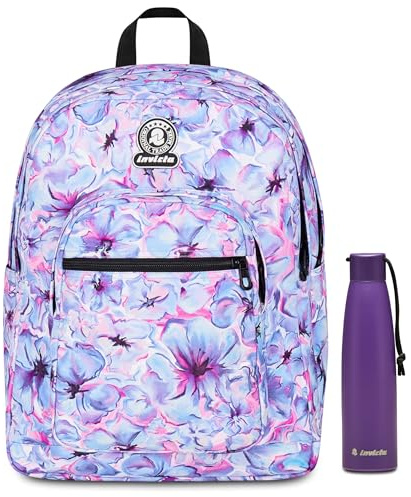 Invicta Zaino Scuola Doppio Scomparto Dial Fantasy, Lilla, Tasca Porta Borraccia, Tasca per PC 14, Maxi Capienza, Zaino Scuola, Bambina e Ragazza Borraccia, Viola, Borra