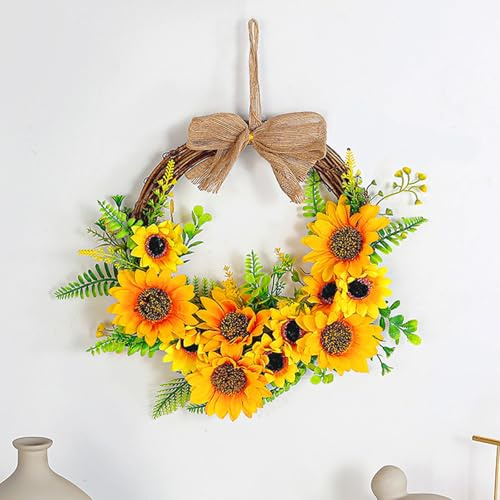 Türkranz Herbst, 45CM Herbstdeko Sonnenblumen Kranz Herbstkranz Haustür Sonnenblume Blumenkranz Hängende Herbst Deko Türkranz Herbstdeko Innen WandKranz für Haustür Wand (A)