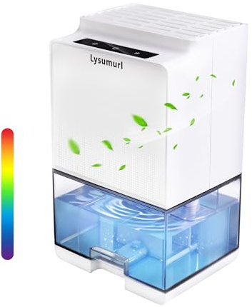 1000ml Portable Dehumidifier for Home, Mini Dehumidifier with Defrost Function, Auto Shut-Off & Colourful LED Lights, Ideal for Bedroom, Wardrobe, Closet, Caravan – White