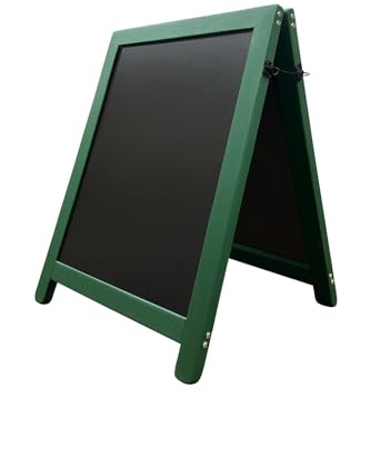 British Racing Green Wooden A Board – Large 100cm x 72cm Chalkboard Pavement Sign, 14kg Heavy Duty Frame with Hooks, Hinges & Domes of Silence for Indoor/Outdoor Pubs, Cafés & Shops