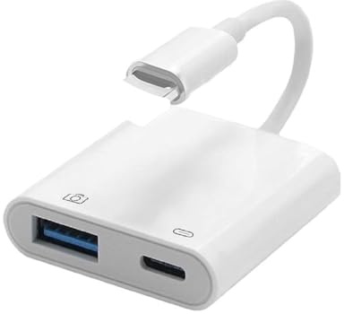 SRLWMYI USB Kamera Adapter für iPhone, Lighting auf USB 3 Kamera Kartenleser mit Ladeanschluss, OTG Adapter für iPhone iPad zum Anschluss von Kartenleser, U Disk, Laden und Kartenlesen, Plug und Play
