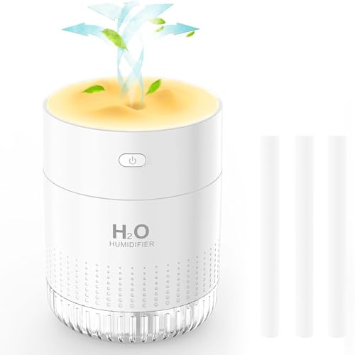 NEWCOO 350 ml Humidifier for Bedroom, Room Air Humidifier Small with Night Light Portable Personal Desktop USB Humidifiers for Home Plants and Office Quiet Waterless Automatic Shut-Off, White