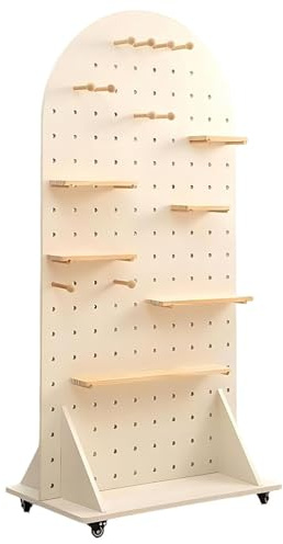 UPLTOE Shelves,Freestanding Wooden Pegboard Organizer Large Freestanding Pegboard for Home Solid Wood Craft and Office Storage Peg Board Stand for Kitchen Living Room White
