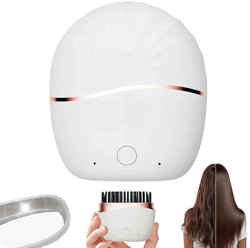 Mini Glätteisen Kabellos mit Spiegel, Rechargeable Portable Wireless Hair Straightener Brush, Haarglätter 3 Stufige Temperaturregelung Und 10-Sekunden Schnellaufheizung für Haare und Bart (Weiß)