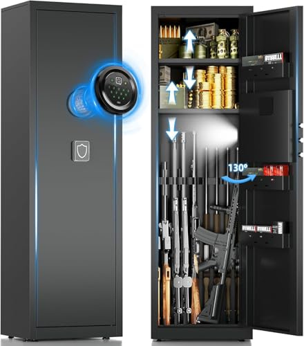 5-8 Gun Safe for Rifles and Pistols with Digital Keypad, Quick Access Gun Cabinet for Rifles & Shotguns, Rifle Safe with Removable Shelves&Alarm System, Firearm Security Locker, Easy to Assemble