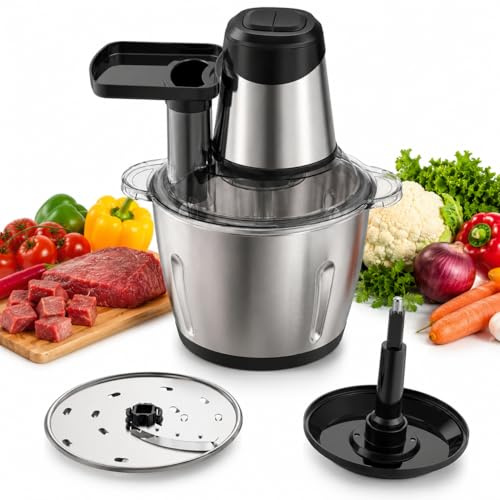 Royal Swiss® Hachoir Électrique 1000W 4L avec Bol en Verre – Robot Hachoir Viande & Légumes – 4 Lames en Acier Inoxydable – 2 Vitesses – Mini Hachoir Professionnel Cuisine – Sans BPA