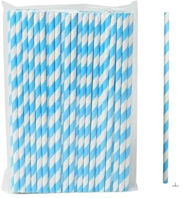 Pajitas de papel for beber, 100 Uds., papel desechable, paja de color, paja kraft degradable, suministros de decoración for fiesta de boda(Blue)