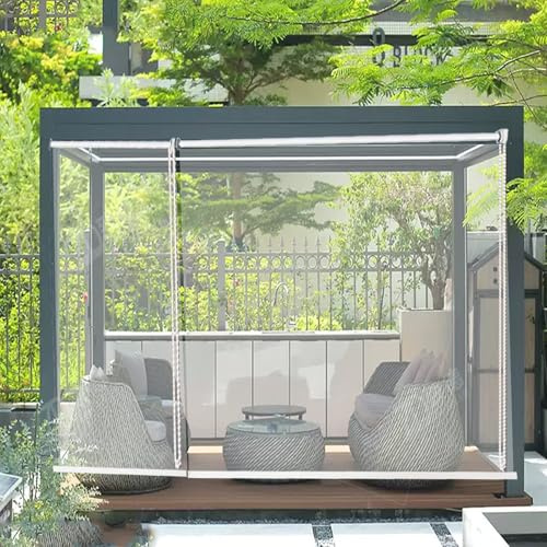 Utomhus UV-skydd genomskinliga rullgardiner, manuell PVC fönsterskydd för kök och badrum, justerbar storlek B 150 x H 280 cm/B 59 x H 110 tum, vindtät integritetslösning