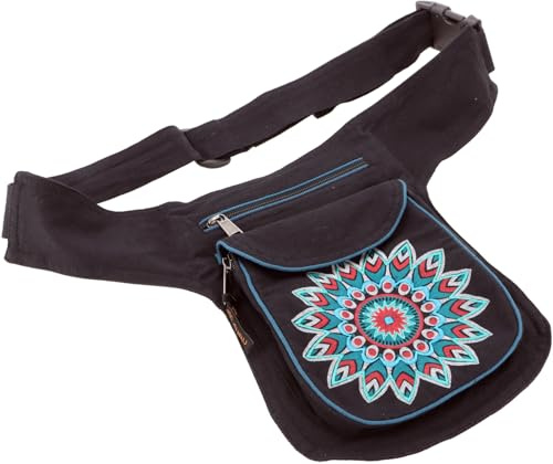 GURU SHOP Stoff Sidebag & Gürteltasche Mandala, 100% Baumwolle, Unisex | Praktische Gürteltasche mit drei Reißverschlusstaschen, verstellbarem Gurt, ideal für Festivals, Reisen und Stadtbummel.
